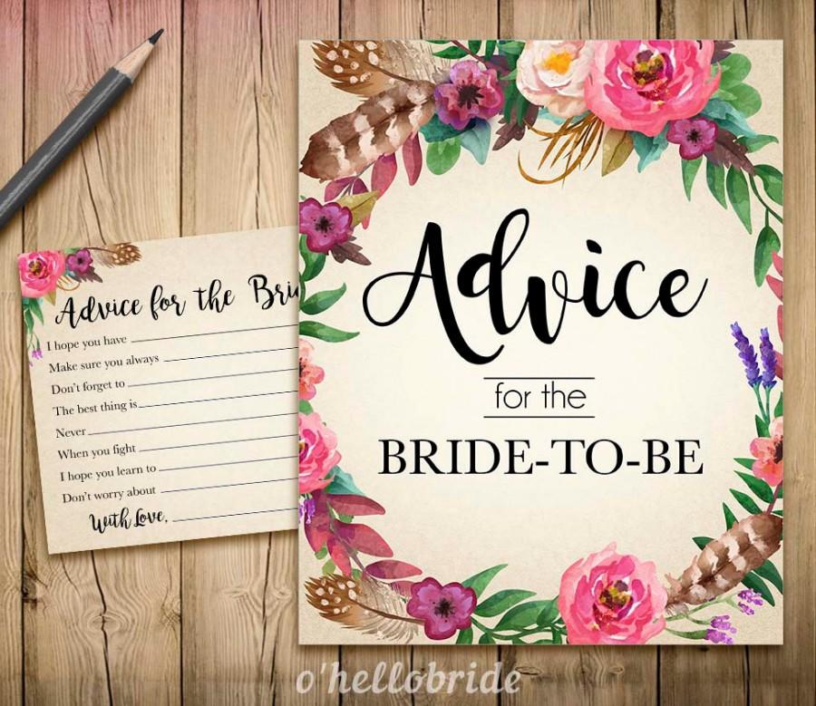 Wedding - Advice for the Bride to Be - Advice for the Newlywed Printable Bohemian Bridal Shower Advice Cards and Sign 003