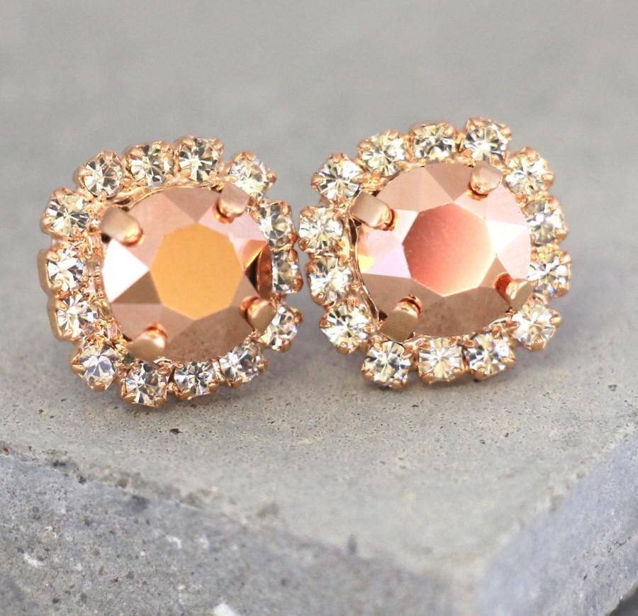 Hochzeit - Rose Gold Earrings, Rose Gold Swarovski Crystals,Bridesmaids Earrings,Bridal Rose gold earrings,Crystal Gift for her,Rose Gold Stud Earrings