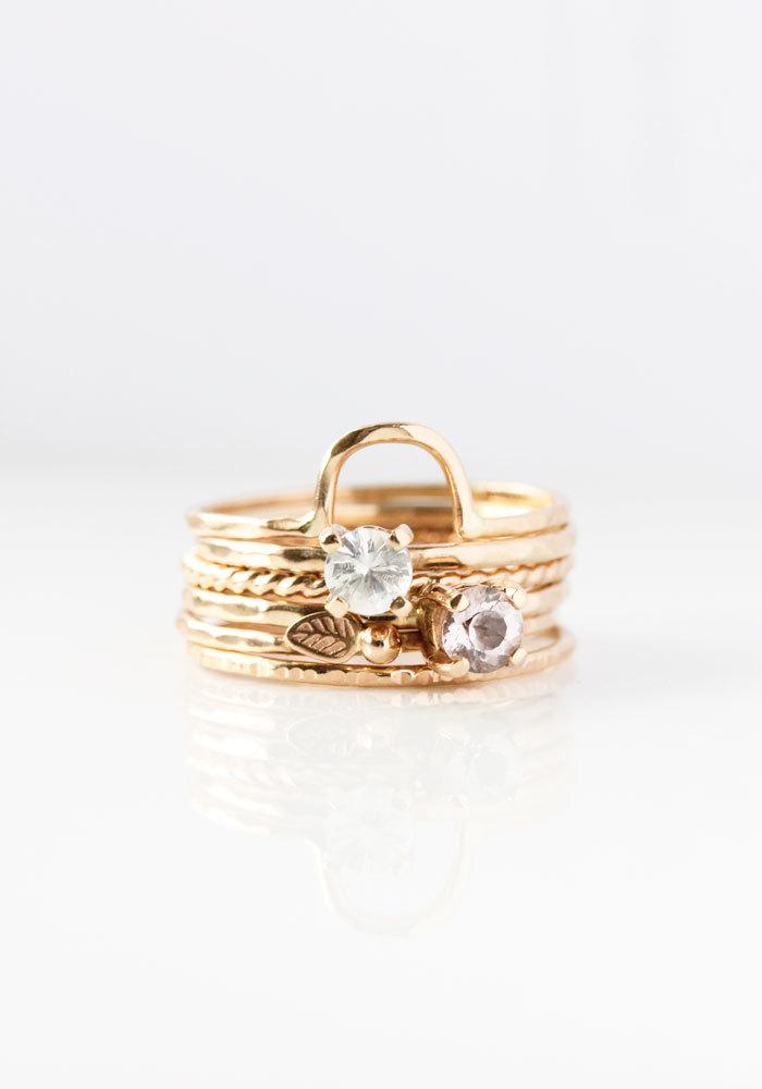 Wedding - White Sapphire 14k Gold Ring, engagement, yellow gold, alternative, bridal, stacking ring, september birthstone, solitaire gemstone, wedding