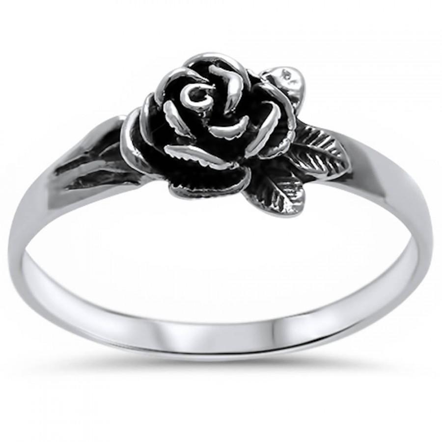 Hochzeit - Antique finish oxidized Vintage Rose Ring Solid 925 Sterling Silver Cute Petite Dainty Rose Ring Lovely Gift Size 2-14 Valentines Gift Love