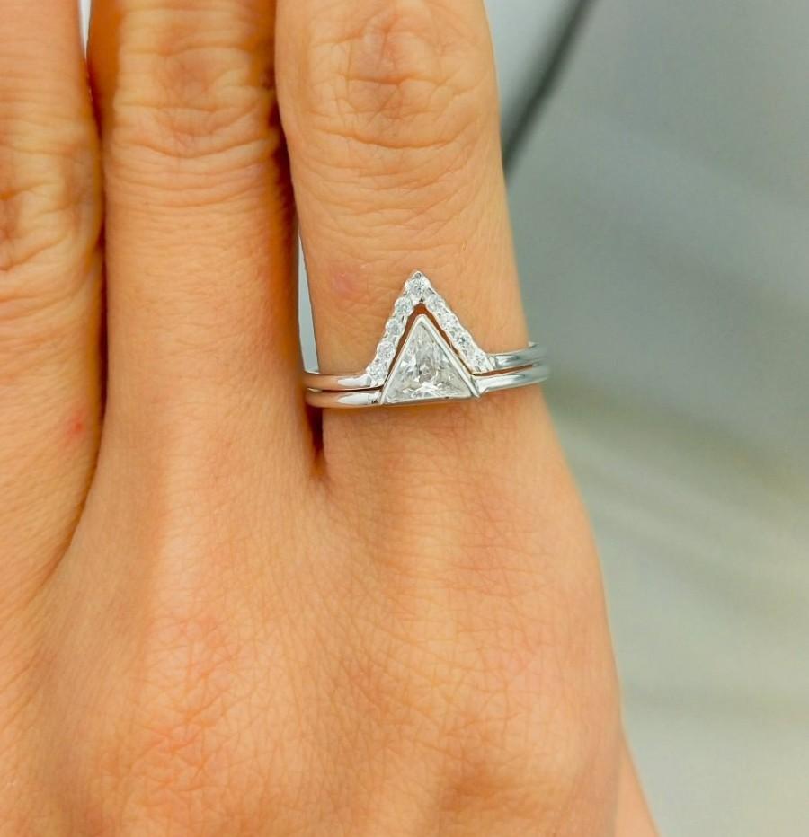 Mariage - Trillion Diamond Ring, Tiny Diamond Ring, Trillion Engagement Ring, Thin Diamond Ring, Simple Diamond Ring, Simple Engagement Ring