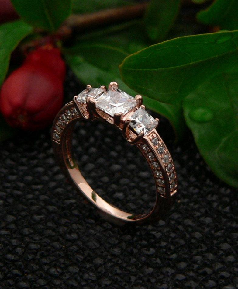 Mariage - Hand,made,Ladies,925,sterling,silver,cz,handset,white,rose,gold,Plated,finish,ring,spring,design,free,shipping,stunning gift, box,