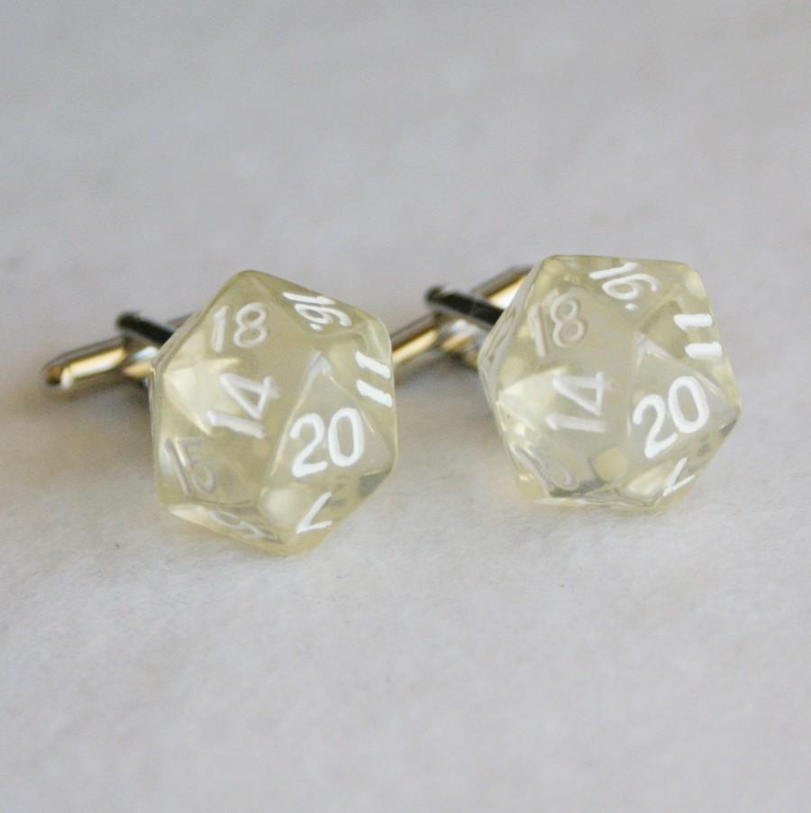 Mariage - Clear 20 Sided Dice Cufflinks d20 Free gift bag