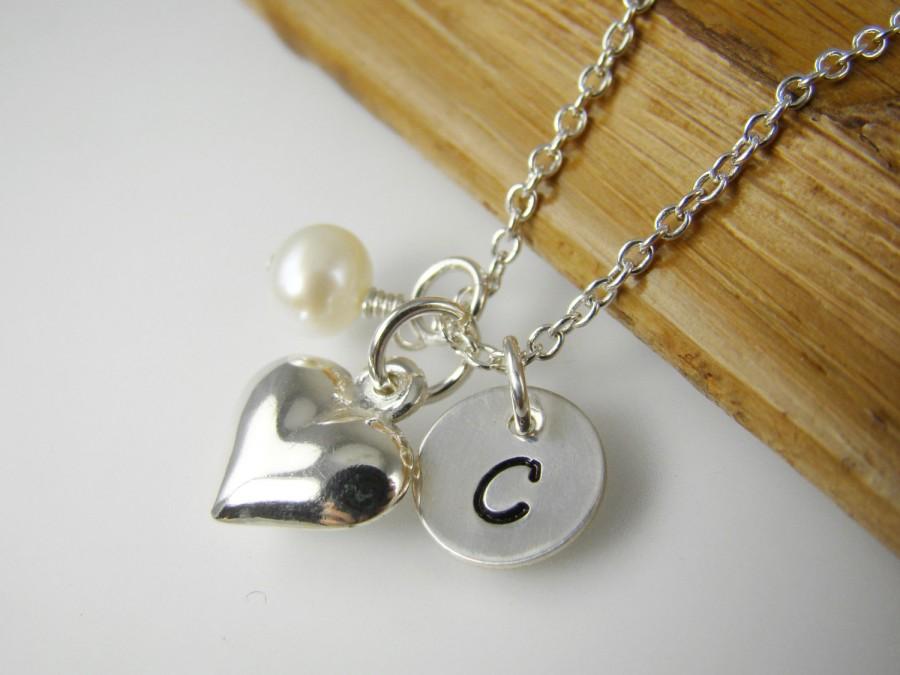 Wedding - Flower Girl Necklace, Heart Charm Necklaces, Personalized Flower Girl Jewelry, Custom Wedding Jewelry FG002