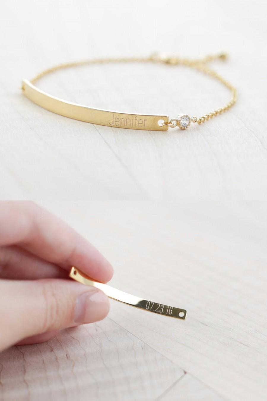 Свадьба - Bridesmaid Gift - Bridesmaid Jewelry - Bridesmaid Bracelet (Gold Bar Bracelet with CZ)