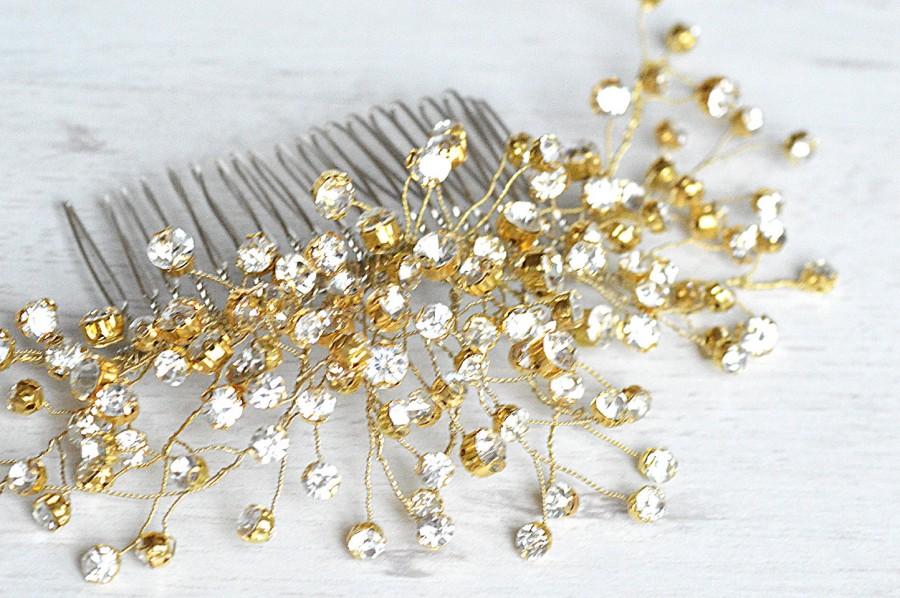 Hochzeit - Dazzling Gold Rhinestone Hair Piece, Gold Vine hair piece, Bridal Hair Comb, Vintage bride, Large crystal Comb, Gold wedding hair accessory