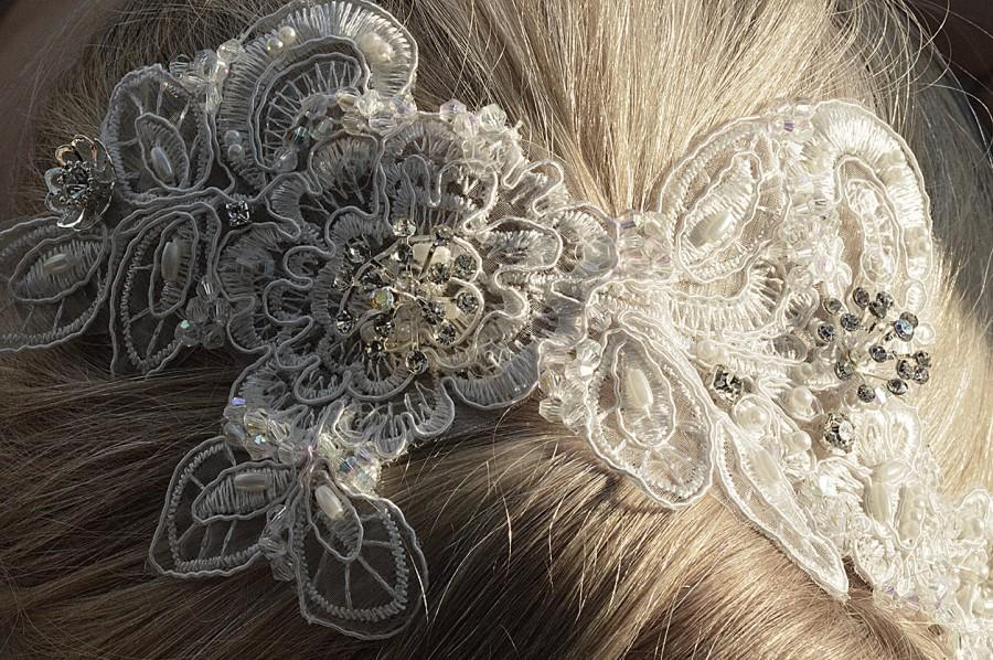 Hochzeit - Bridal lace hair accessory. Handmade bridal lace hair piece. Flower crown. Bridal fascinator. Wedding hair crown.