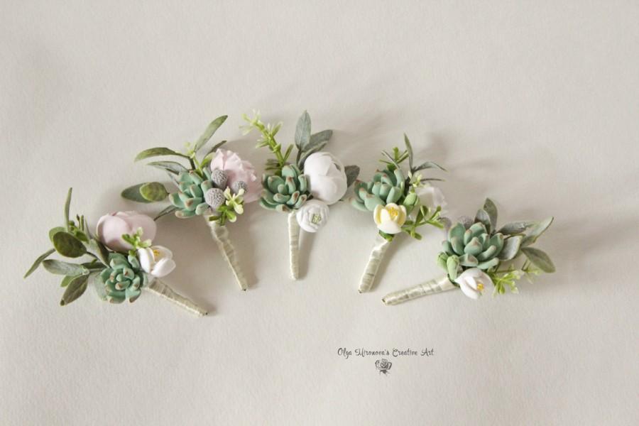 Mariage - Wedding Boutonniere Grooms Button hole Rustic Groomsman Boutonniere Wedding Boutonniere Green Wedding boutonniere Succulent Boutonniere