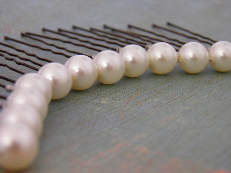 Hochzeit - 12 Ivory 10mm Swarovski Crystal Pearl Hair Pins