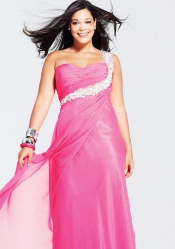 Hochzeit - Chiffon Hot Pink Sleeveless Ruched Appliques One Shoulder Floor Length
