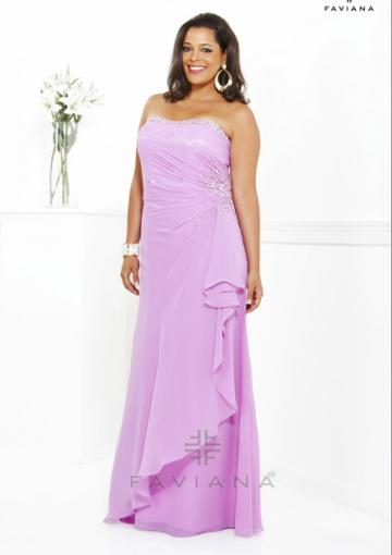 Wedding - Chiffon Sleeveless Violet Crystals Ruched Strapless Floor Length
