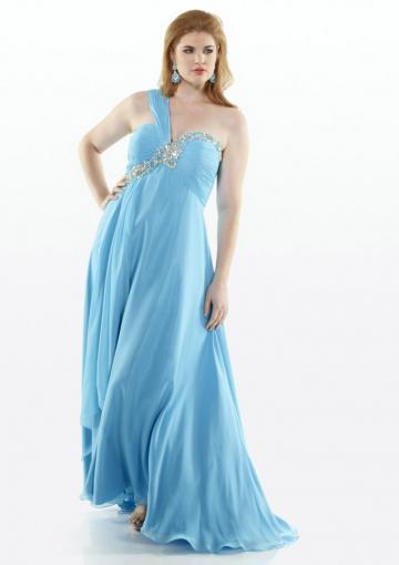 Mariage - One Shoulder Floor Length Blue Lime Red Zipper Ruched Chiffon Sleeveless