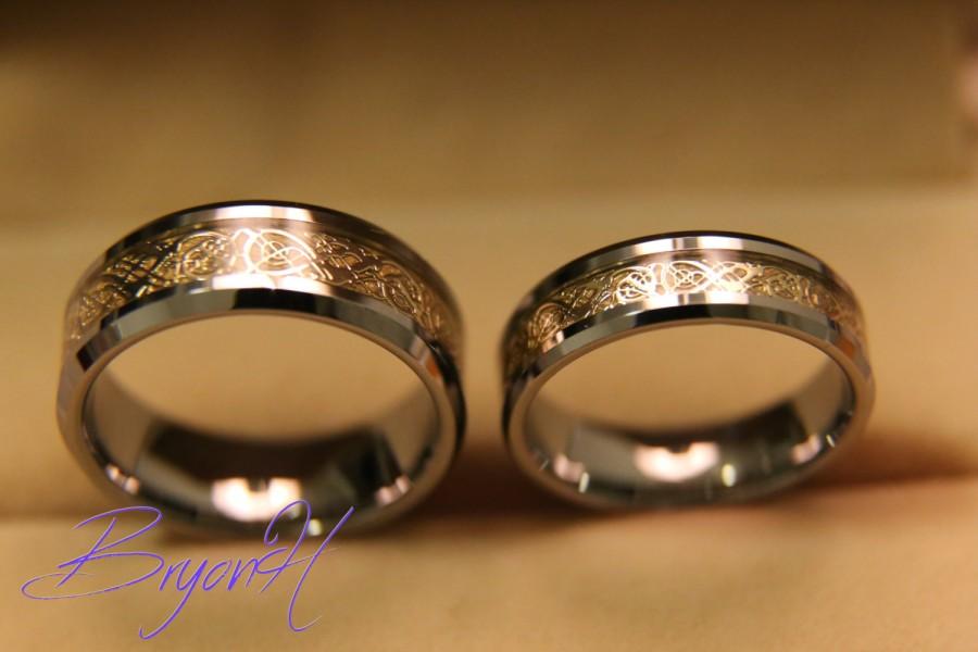 Mariage - Tungsten Wedding bands set, Matching size Tungsten Wedding Ring, Inlay gold, Engraved ring promise wedding bands, His and Her promise rings