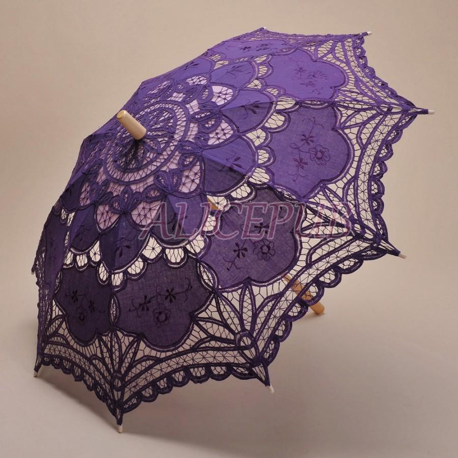 زفاف - Buttenburg Lace Purple Umbrella Parasol, Handmade Wedding Umbrella, Bridal Bridesmaid Umbrella, Purple Vintage Deco Cotton Umbrella HS11-24