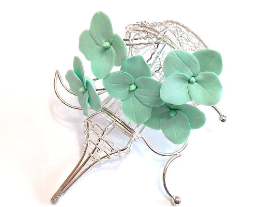 زفاف - Mint Hydrangea - Floral accessories - Hydrangea accessories Wedding Hair Accessories, Wedding Hairstyles Hair Flower - Set of
