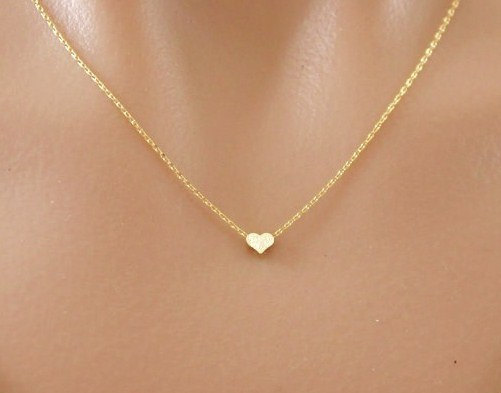 Wedding - Tiny Heart Matt Gold Plated Necklace, Little Heart, Gold Filled, Minimalist Jewelry, Silver Heart Necklace, Floating Heart Pendant