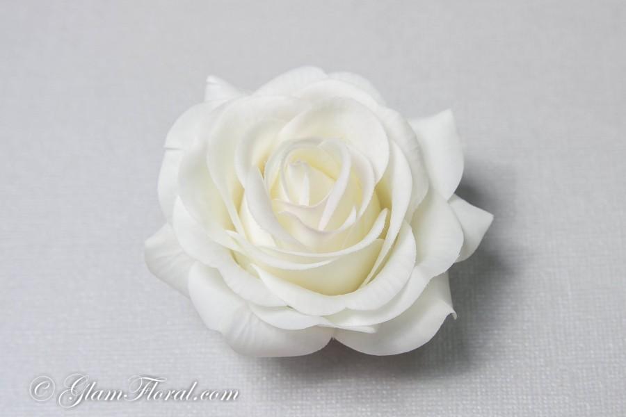 Mariage - Wedding Hair Flower/ Cream White Rose Hair Clip / Brooch / Corsage, Petite Real Touch Rose Fascinator