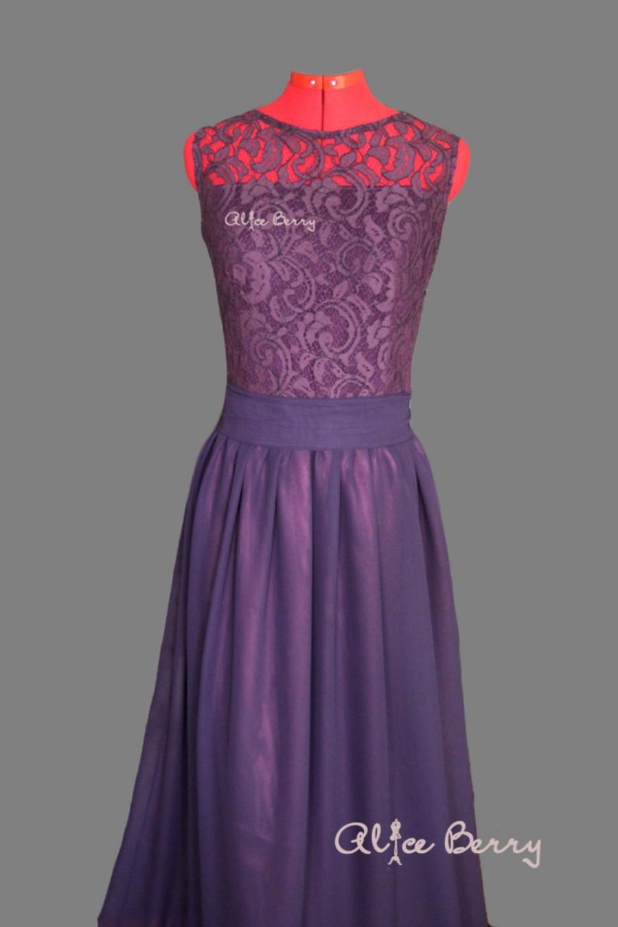 Mariage - Lace dark purple bridesmaid dress Plum bridesmaid dress Eggplant bridesmaid dress Dark purple dress Plum dress lace Eggplant dress lace