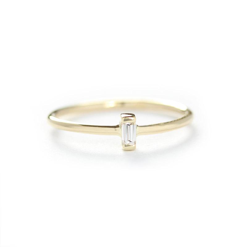 زفاف - 14K Solid Gold Thin Band With Baguette Diamond Engagement Ring,Simple Diamond Engagement Ring,Gold Dainty Stacking Ring