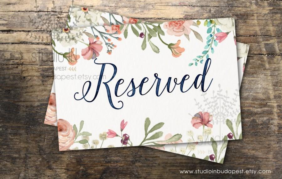 Mariage - Reserved sign printable, wedding reserved sign, floral reserved printable, rustic reserved sign, floral reserved printable,INSTANT DOWNLOAD