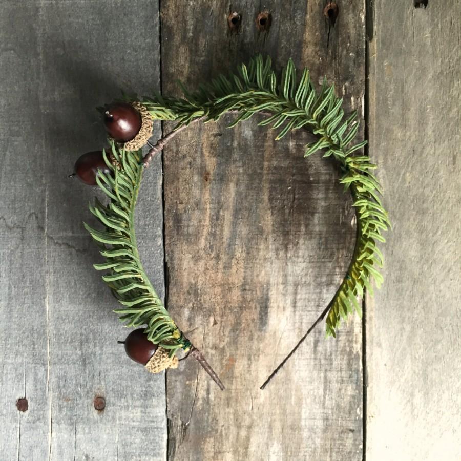 Hochzeit - Woodland crown, winter wedding crown, acorn wreath, pine branch crown, holiday head piece, leaf crown, winter hair accessories