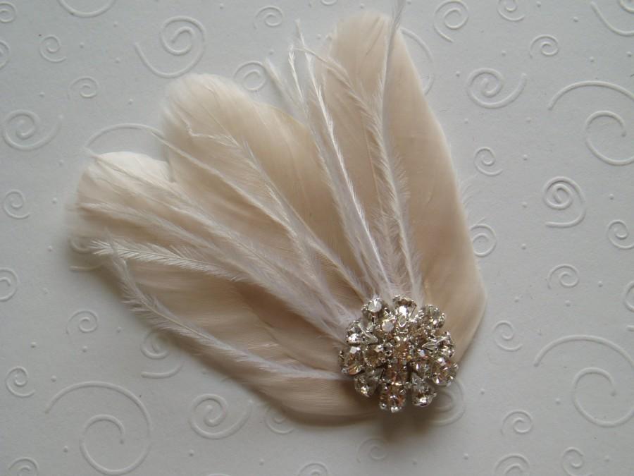 Mariage - Wedding Hair Piece bridesmaid accessories Ivory Champagne Feather Fascinator with Rhinestone Jewel Bridal Comb bride