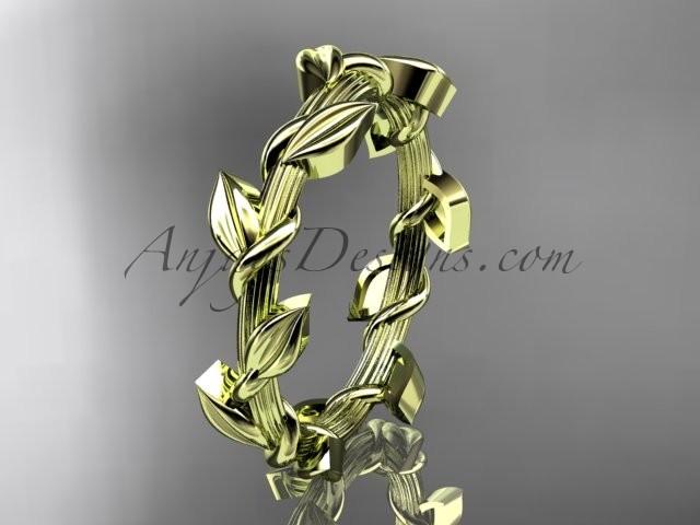 Hochzeit - Unique 14kt yellow gold leaf and vine wedding ring ADLR248G