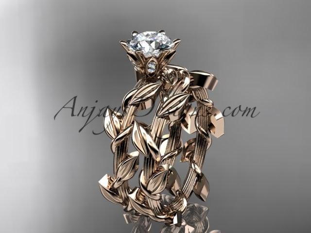 زفاف - Unique 14kt rose gold diamond floral wedding ring, engagement set ADLR248S