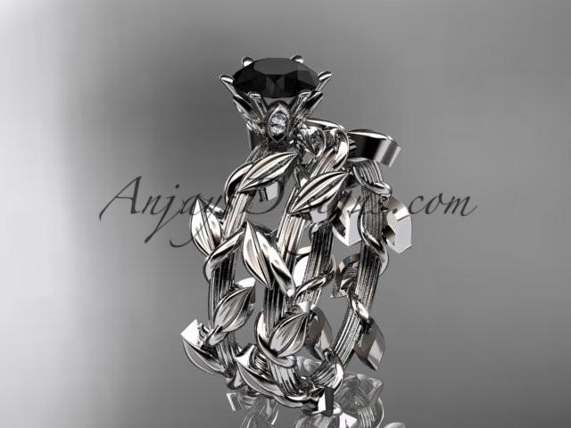 Hochzeit - Unique platinum diamond floral engagement set with a Black Diamond center stone ADLR248S
