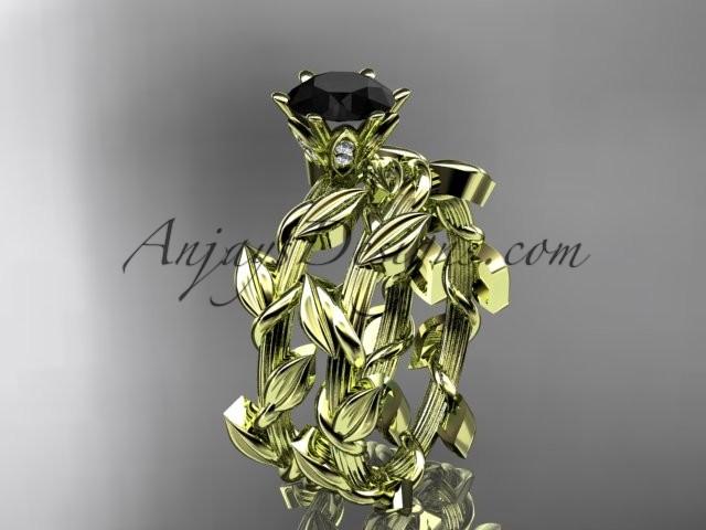 زفاف - Unique 14kt yellow gold diamond floral engagement set with a Black Diamond center stone ADLR248S