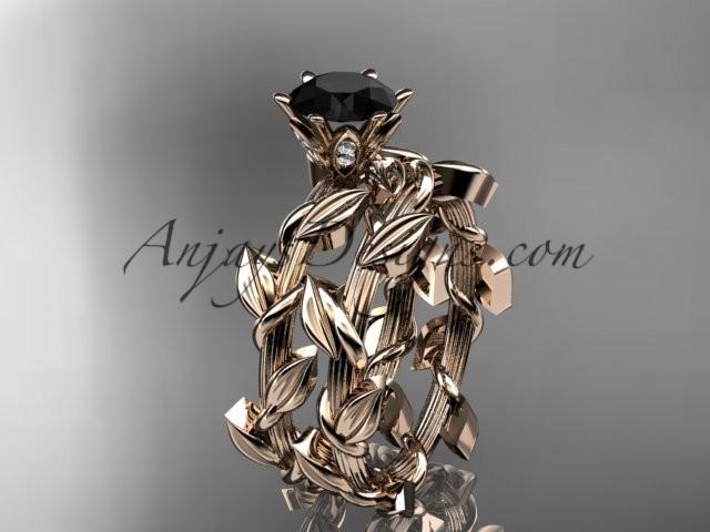 زفاف - Unique 14kt rose gold diamond floral engagement set with a Black Diamond center stone ADLR248S