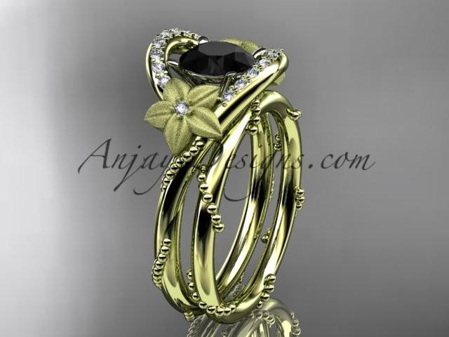 Wedding - 14kt yellow gold diamond unique engagement set with a Black Diamond center stone ADLR166S