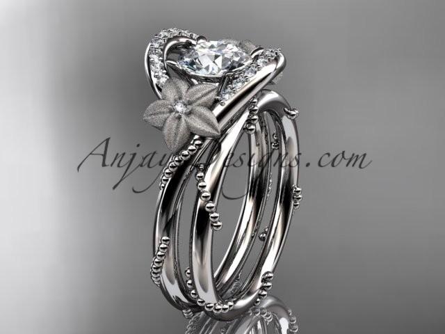Hochzeit - platinum diamond unique engagement set with a "Forever One" Moissanite center stone ADLR166S