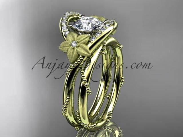 Hochzeit - 14kt yellow gold diamond unique engagement set with a "Forever One" Moissanite center stone ADLR166S