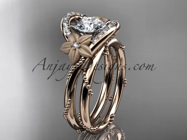 Wedding - 14kt rose gold diamond unique engagement set with a "Forever One" Moissanite center stone ADLR166S