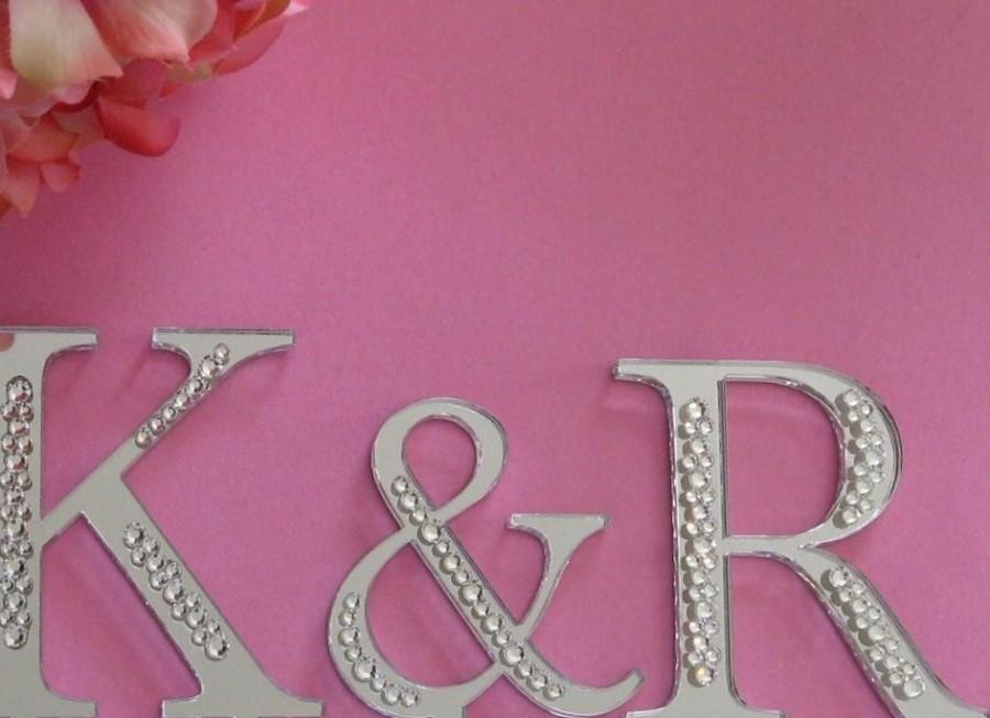 Wedding - Two Initials Monogram Cake Topper with Swarovski Crystals