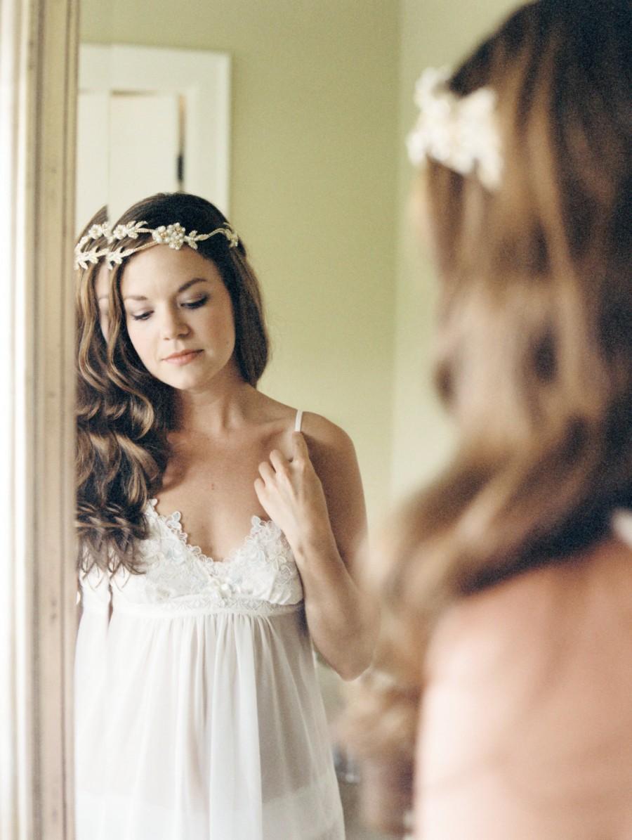 Wedding - Bridal Headband. Gold & Ivory Beaded Bridal Headpiece. Bridal Hair Vine {Anastasia}