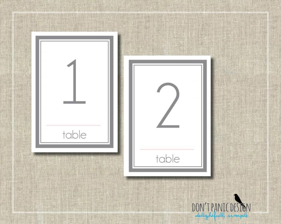 Wedding - Modern Gray Table Numbers - Elegant Printable Table Numbers 1-30 - Pink and Grey - Event Table Numbers - Instant Download