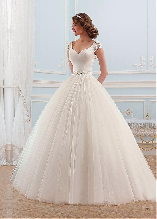 Wedding - [159.99] Alluring Tulle V-neck Neckline Ball Gown Wedding Dress With Beadings And Rhinestones - Dressilyme.com