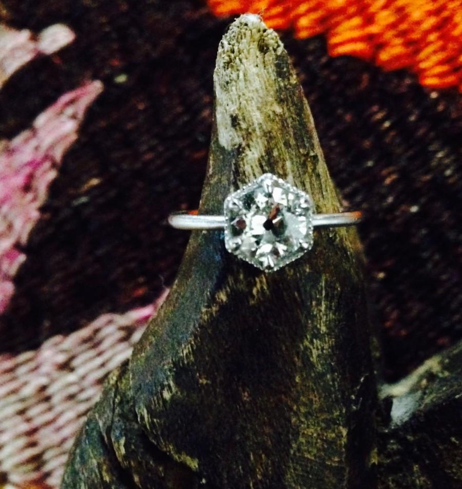 Wedding - Custom Deco Hexagon Mine Cut Diamond Engagement Ring