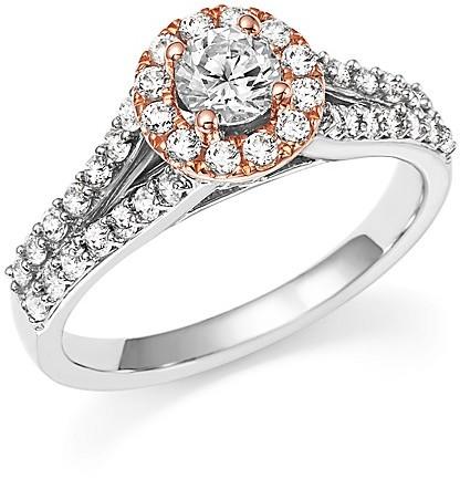 زفاف - Diamond Halo Engagement Ring in 14K White and Rose Gold, 1.0 ct. t.w.