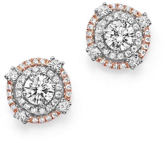 Mariage - Diamond Halo Studs in 14K White and Rose Gold, 1.0 ct. t.w.