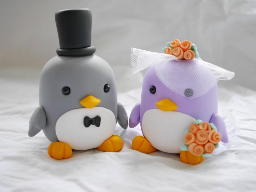 Hochzeit - Penguin couple wedding cake toppers
