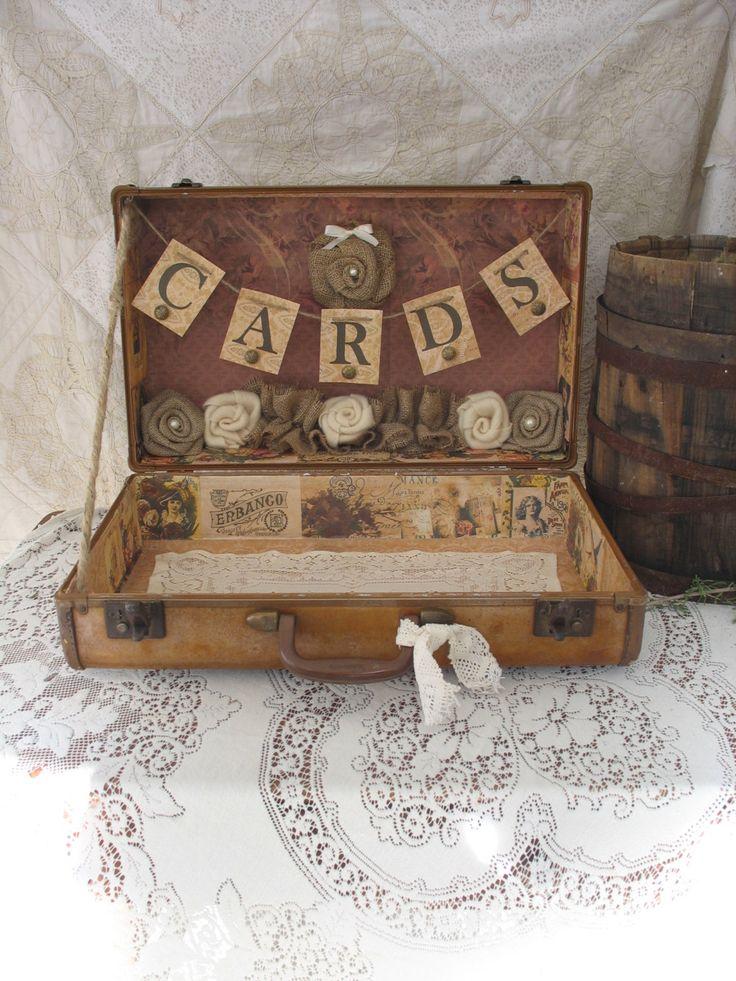 Hochzeit - Vintage Suitcase Wedding Card Holder Shabby Chic Wedding Rustic Country Wedding