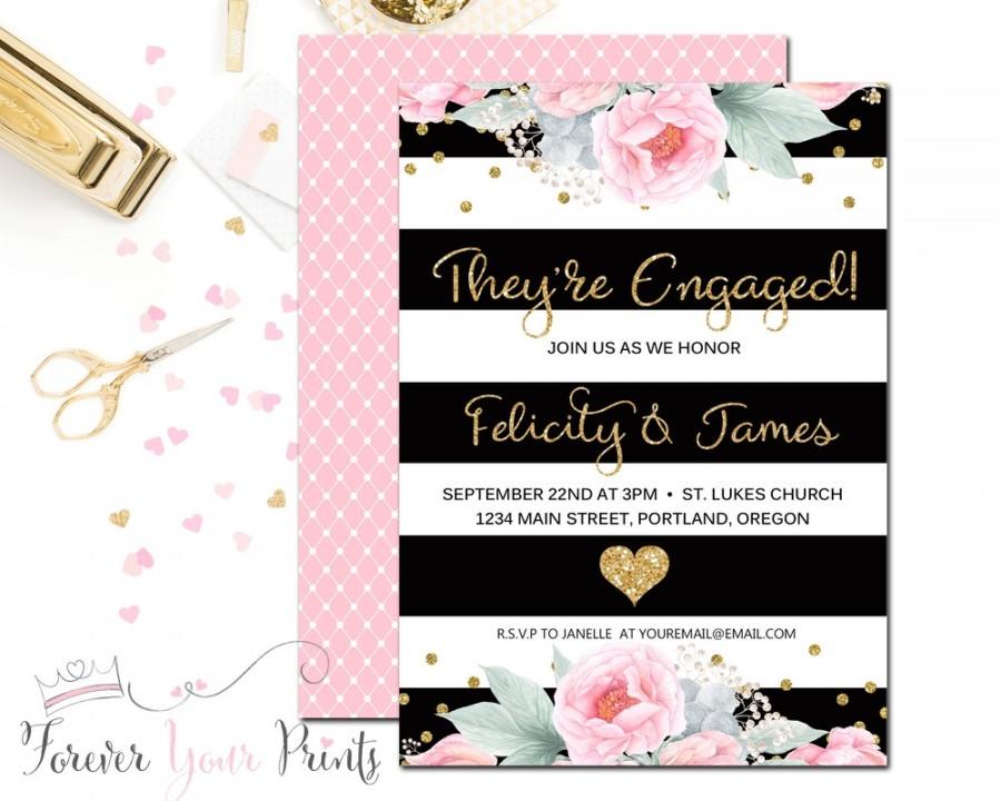 Mariage - Couples Engagement Invitation - Bridal Shower Invitation - Wedding Shower - Engagement Invite - Black and White Striped Shower Invitation