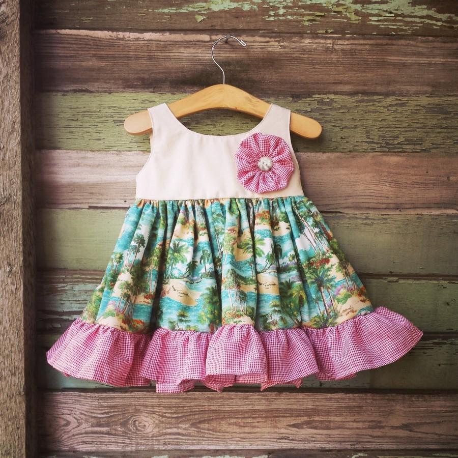 Hochzeit - Girls Beach Dress, vacation dress, luau dress, hawaiian dress, girls summer dress, cruise dress, toddler, palm tree dress, shelby jane,