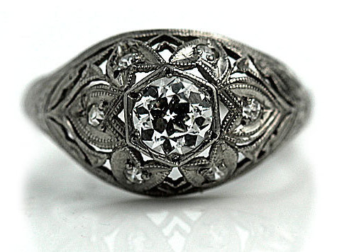 زفاف - Edwardian Old European Cut Diamond Engagement Ring .60 Carat - For Sale Antique Ring Circa 1920's