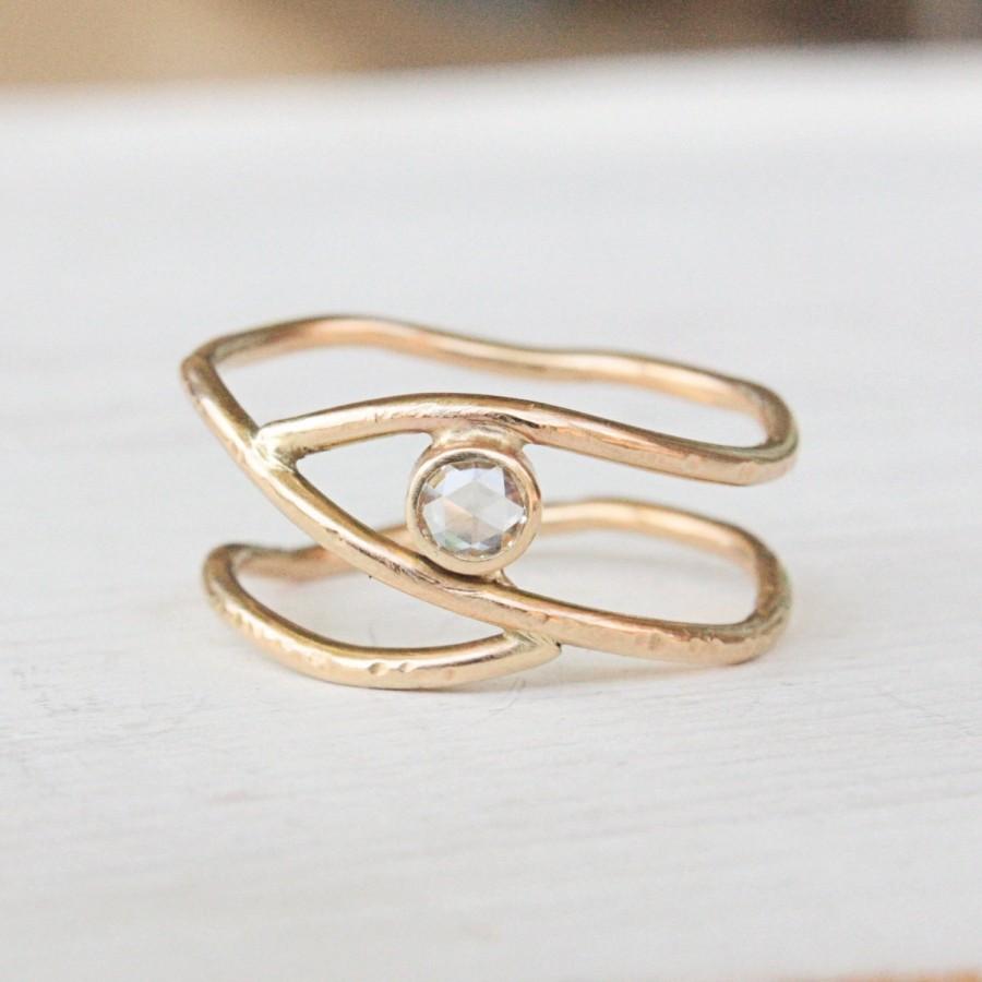 Hochzeit - Rosecut  Diamond Ring in 14k Gold // Asymmetrical Gold Ring // Rose cut Diamond Ring // Conflict Free // gift for her