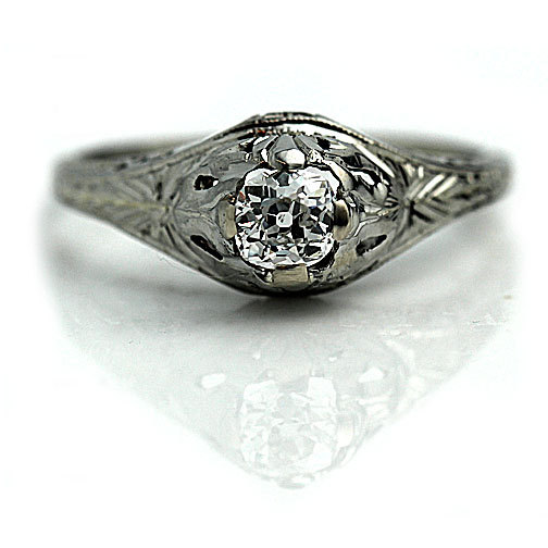زفاف - Antique Engagement Ring .75ctw Old Mine Cushion Cut 18K White Gold Diamond Art Deco Engagement Ring 1930s Art Deco Ring Size 8.75!