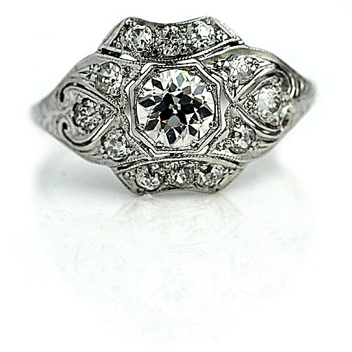 Mariage - Antique Engagement Ring Edwardian 1.30ctw Old European Cut Diamond Platinum Filigree Art Deco Diamond Wedding Ring Size 8!